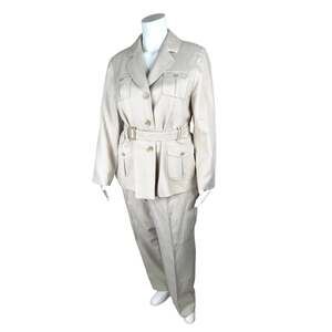 Danillo Women Vintage Beige Belted Safari Style Pant Suit 20W